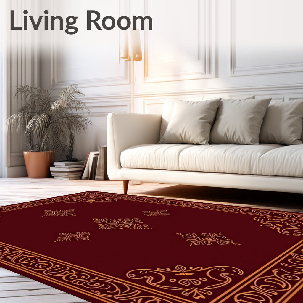 Deep Red Golden Ornamental Medallion Rug
