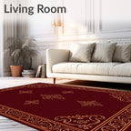 Deep Red Golden Ornamental Medallion Rug