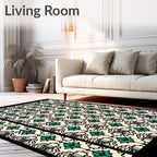 Cream Black Teal Damask Tile Rug