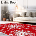 Red White Snowflake Medallion Medley Rug
