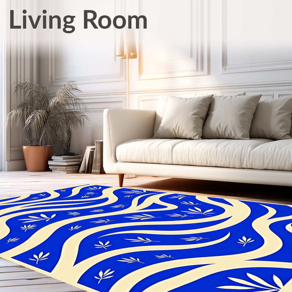 Bold Blue Botanical Flow Rug