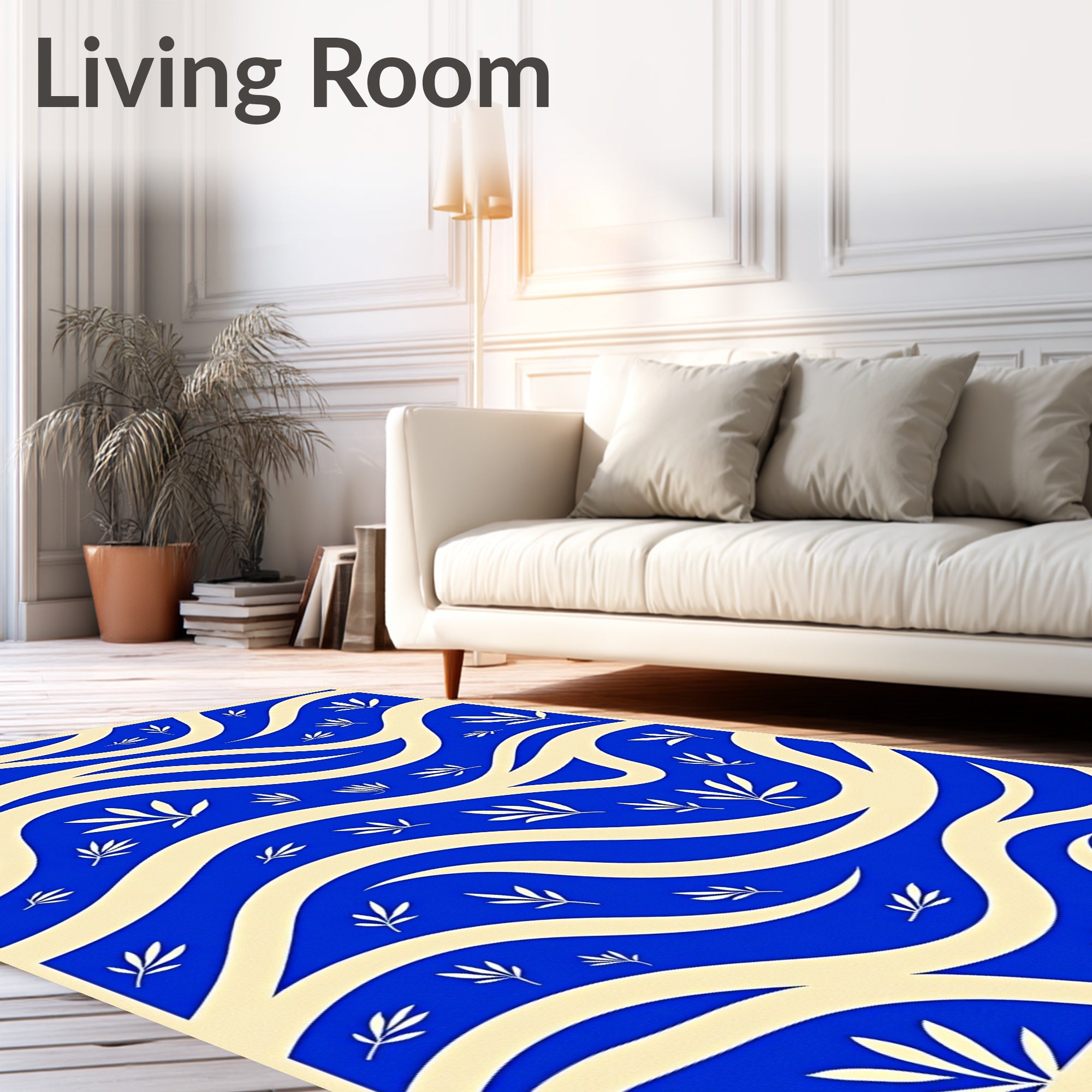 Bold Blue Botanical Flow Rug