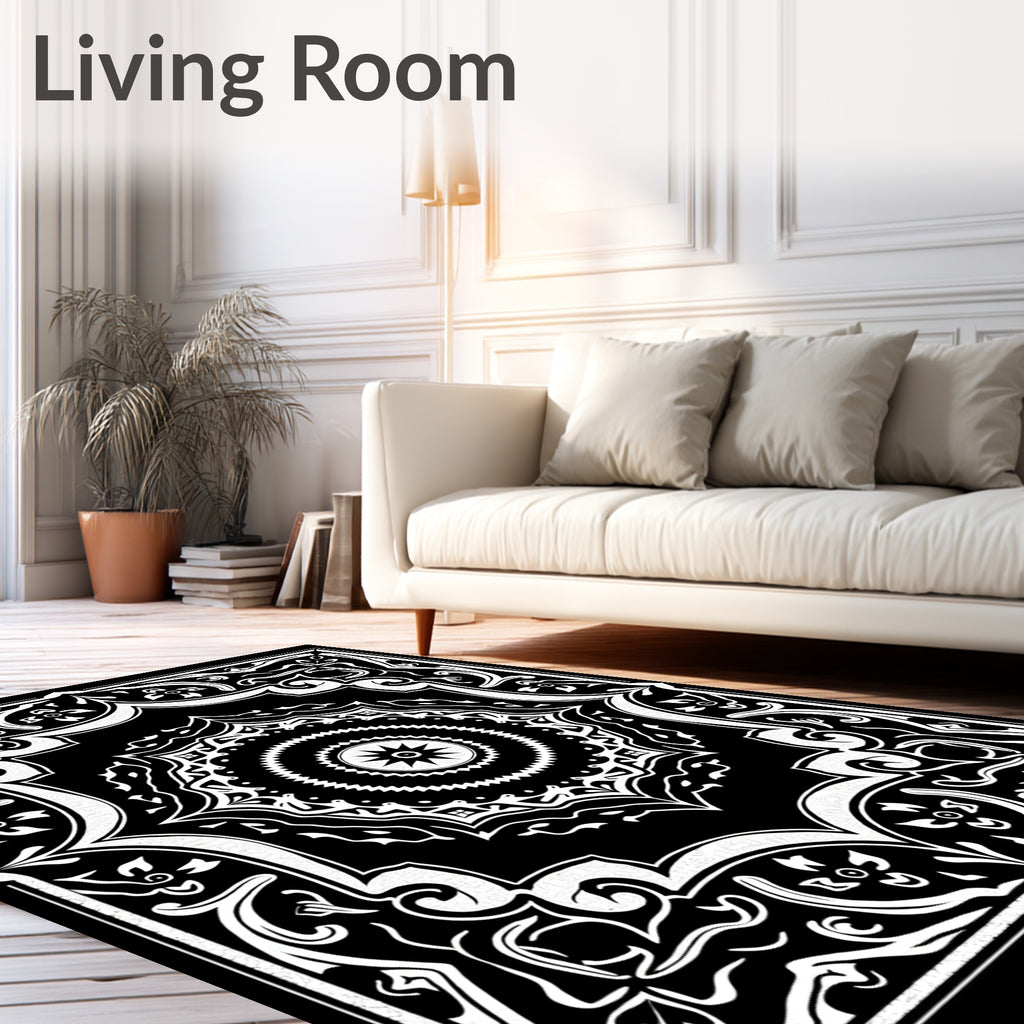 Classic Black White Mandala Ornament Rug