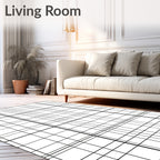 Classic Black White Grid Lines Rug