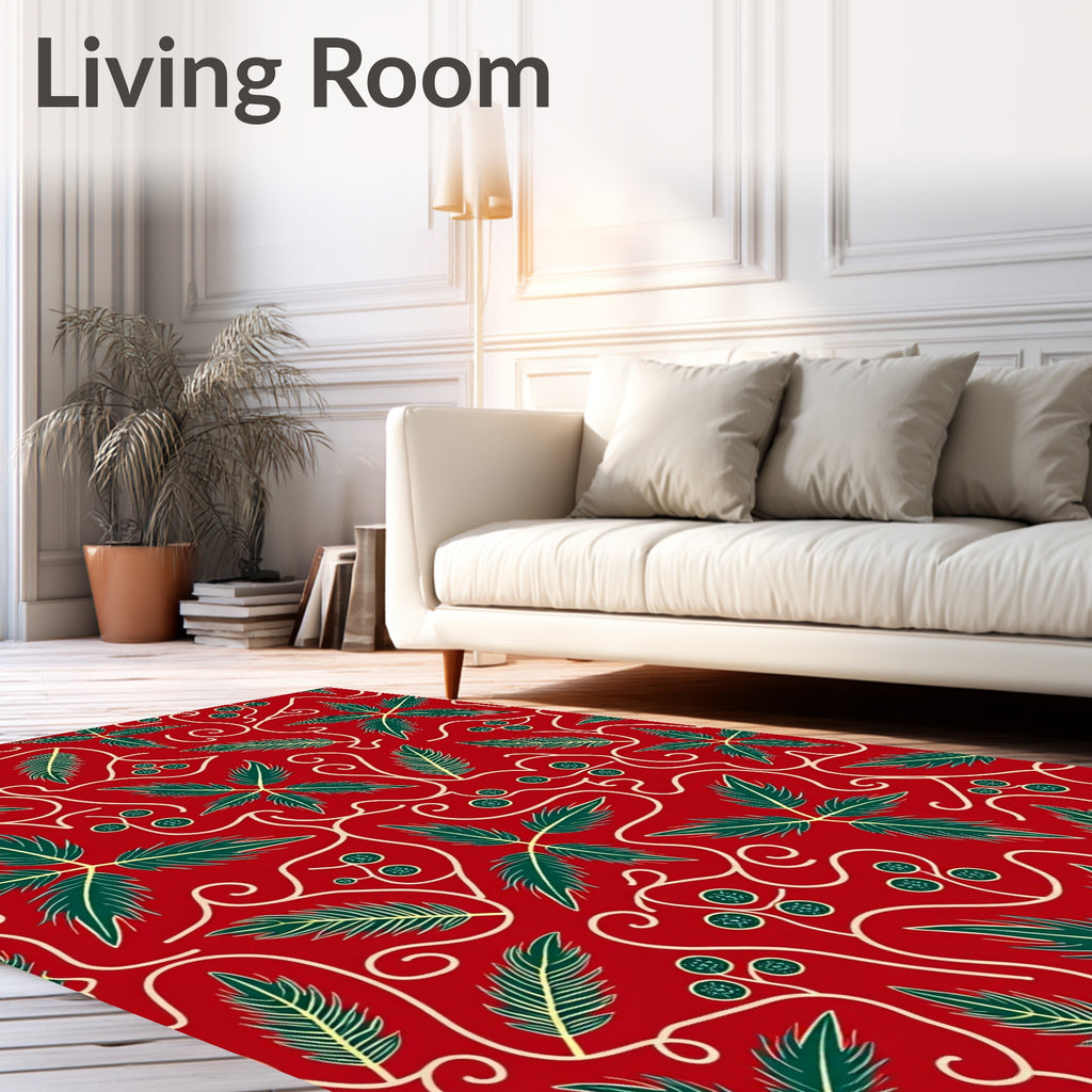 Crimson Red Poinsettia Vine Whimsical Rug