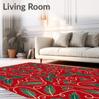 Crimson Red Poinsettia Vine Whimsical Rug