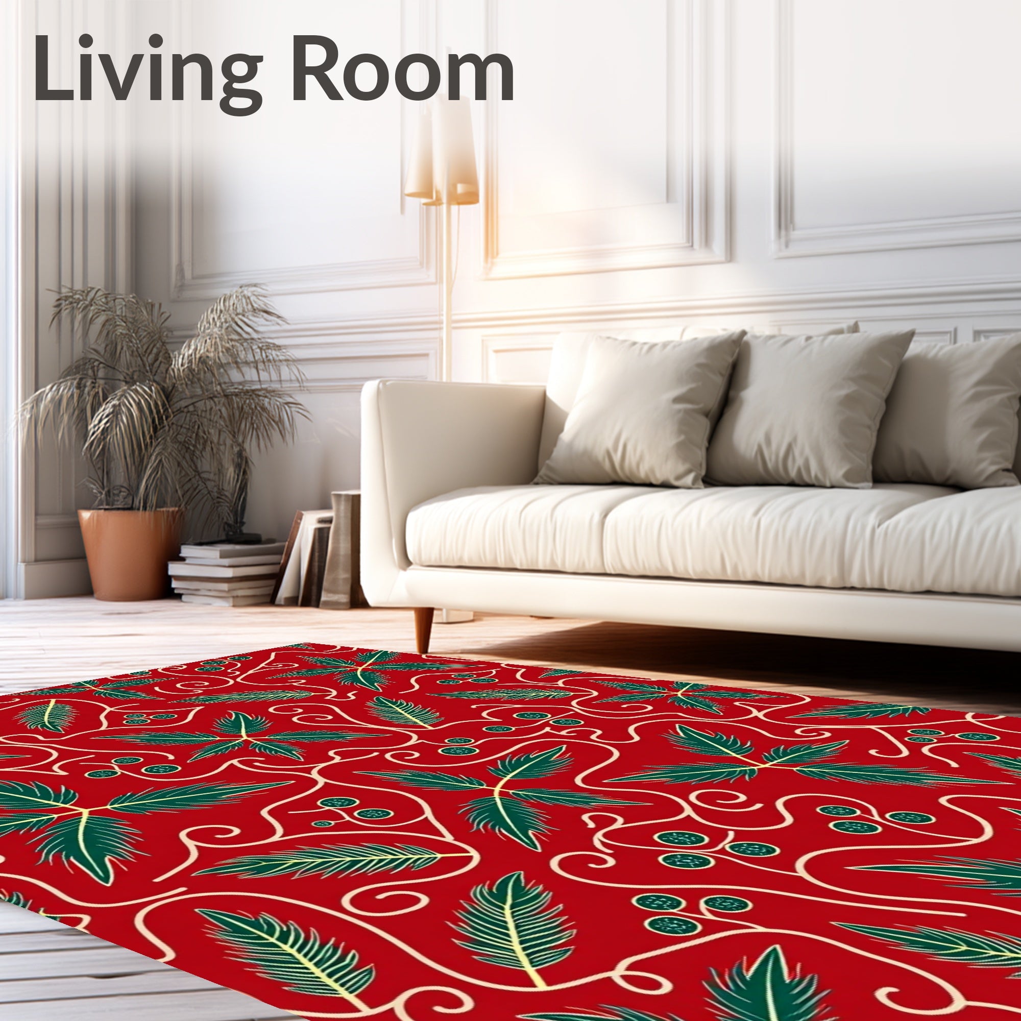 Crimson Red Poinsettia Vine Whimsical Rug