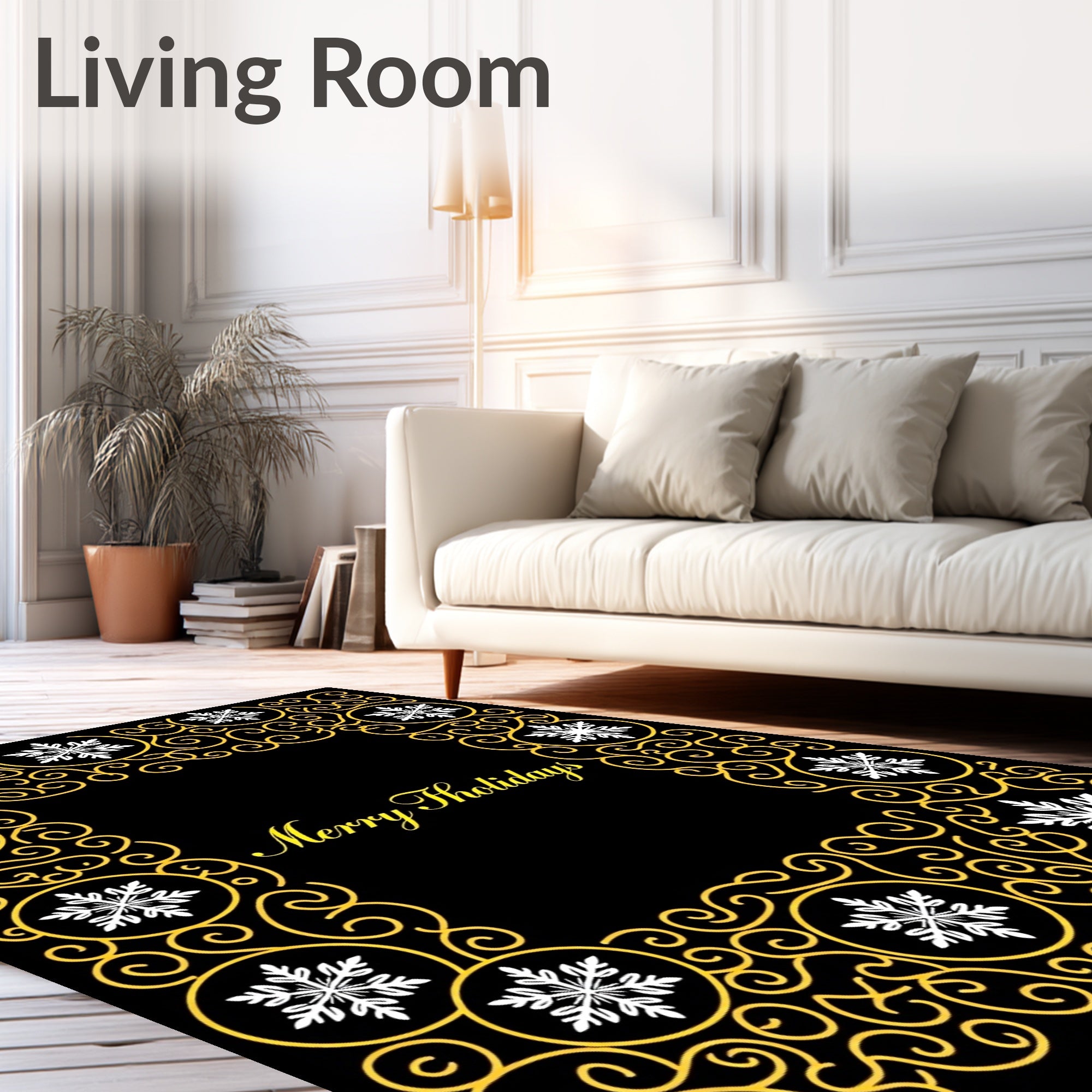 Golden Swirl Snowflake Border Rug