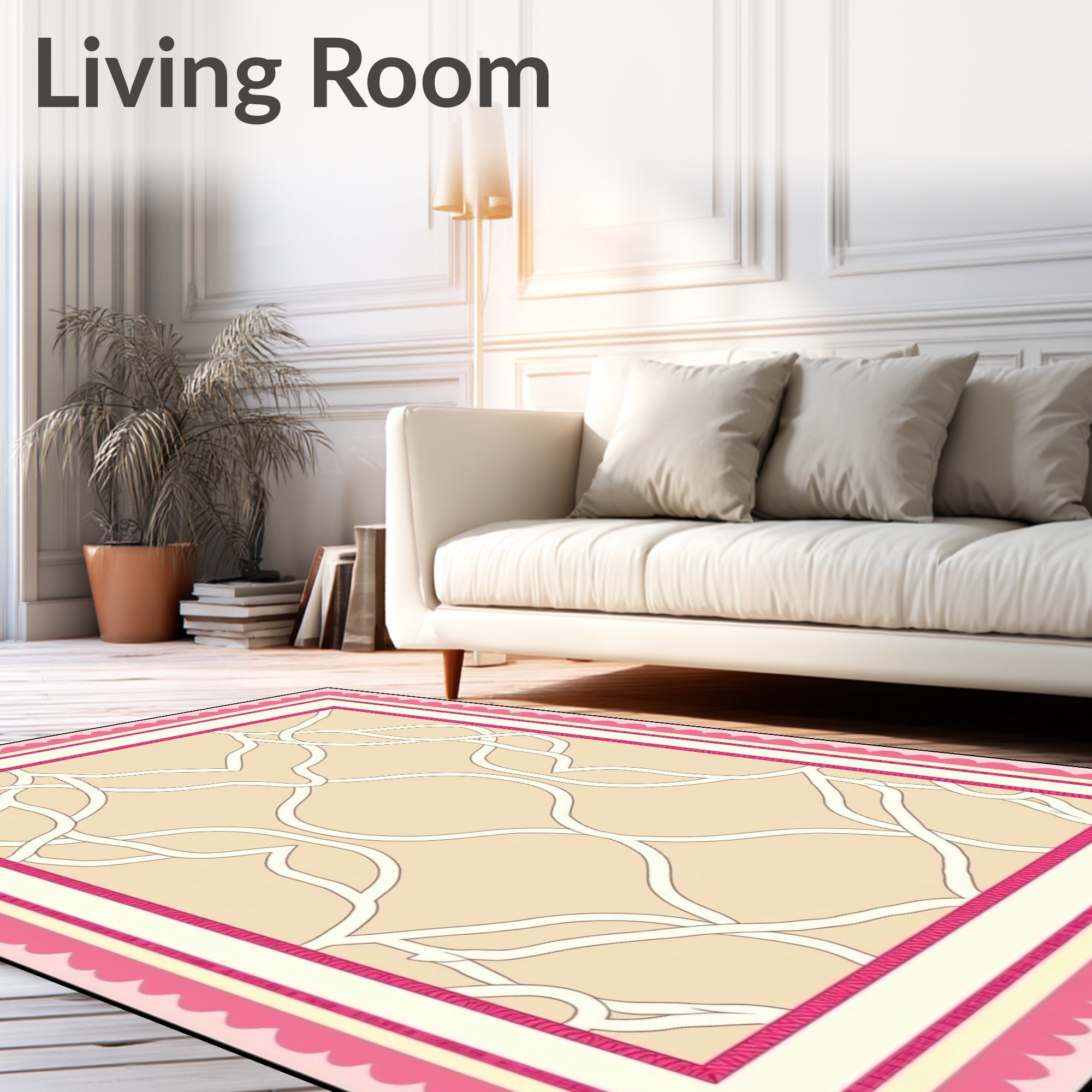 Pink Beige Interlocking Chain Border Rug