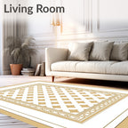 Golden Quatrefoil Bordered Linen Rug