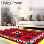 Red Reindeer Snowflake Folk Art Rug
