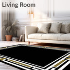 Contemporary Black White Gold Border Rug