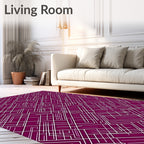 Deep Plum White Geometric Circuit Rug