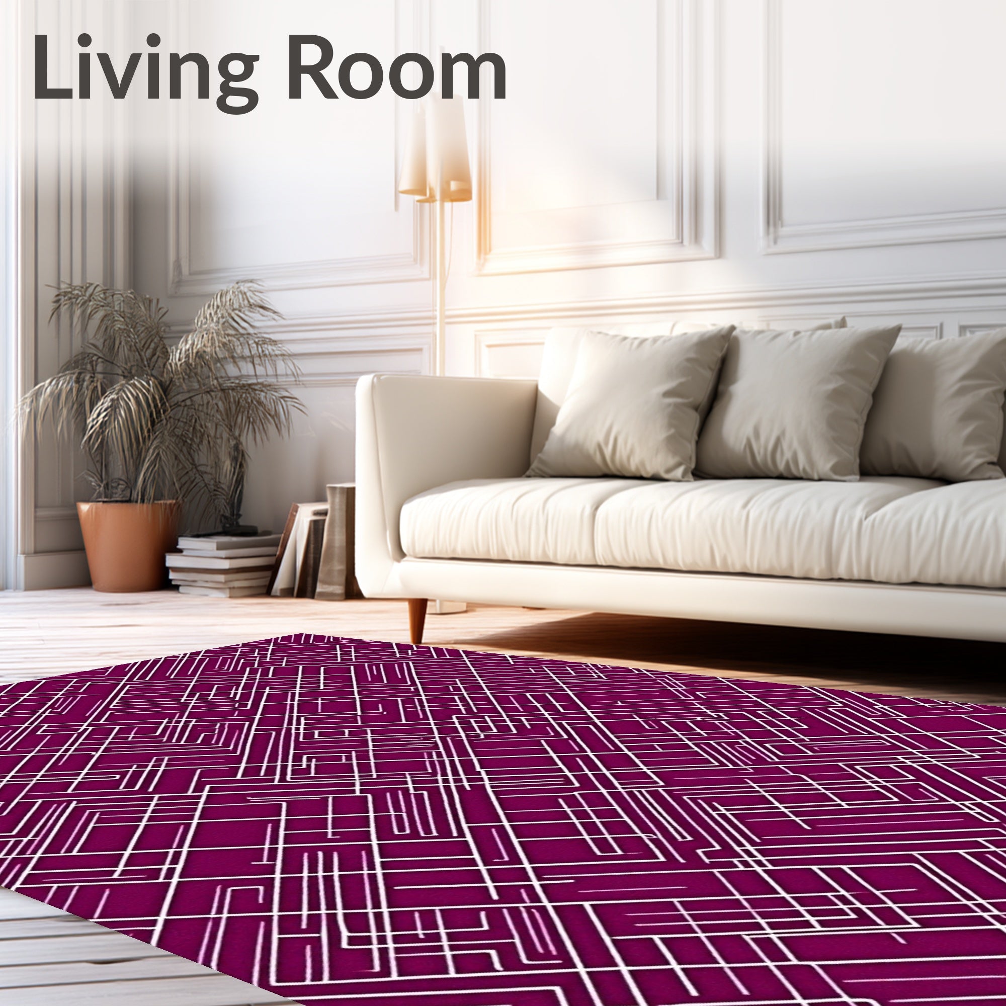 Deep Plum White Geometric Circuit Rug
