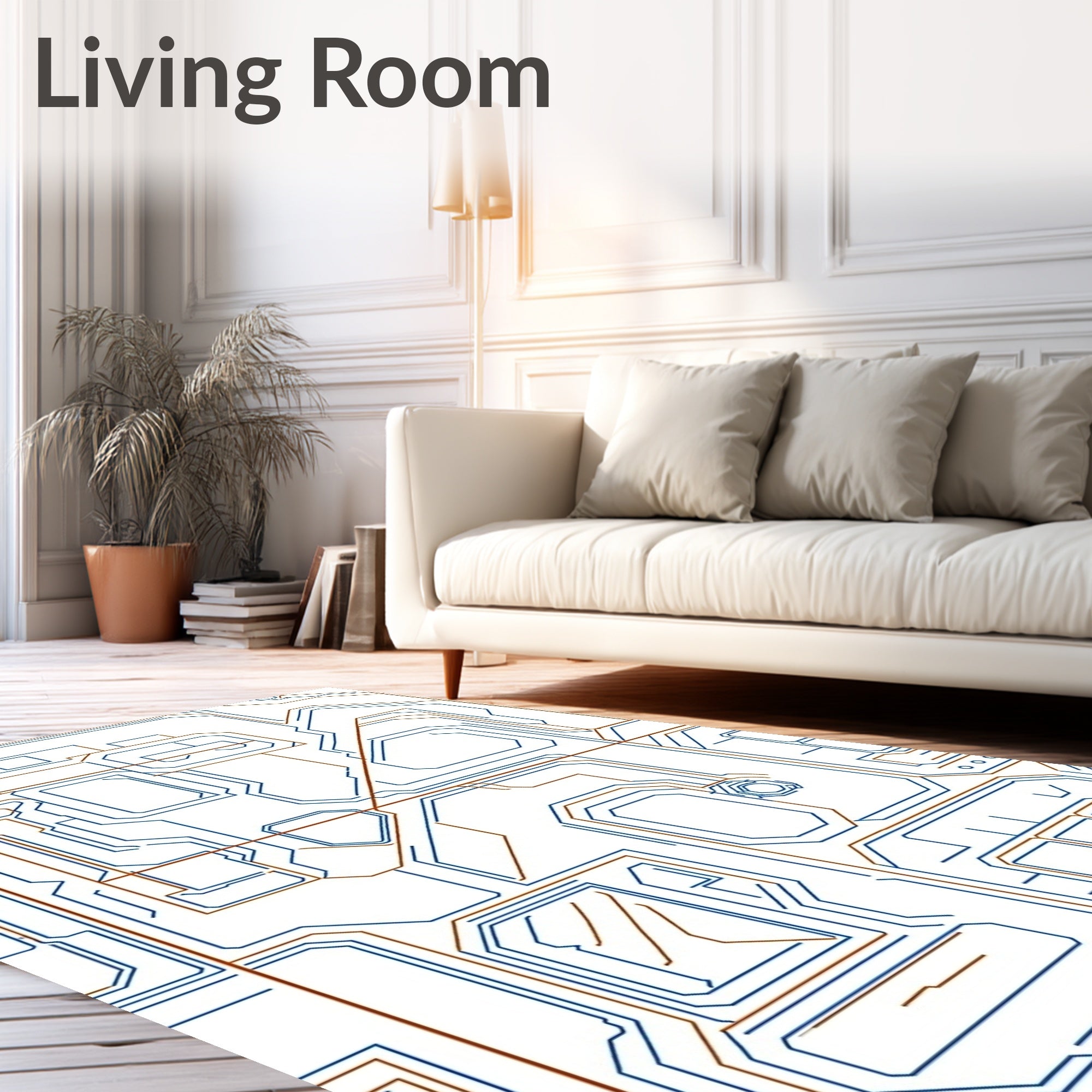 Blue Brown Tech Circuit Geometric Rug