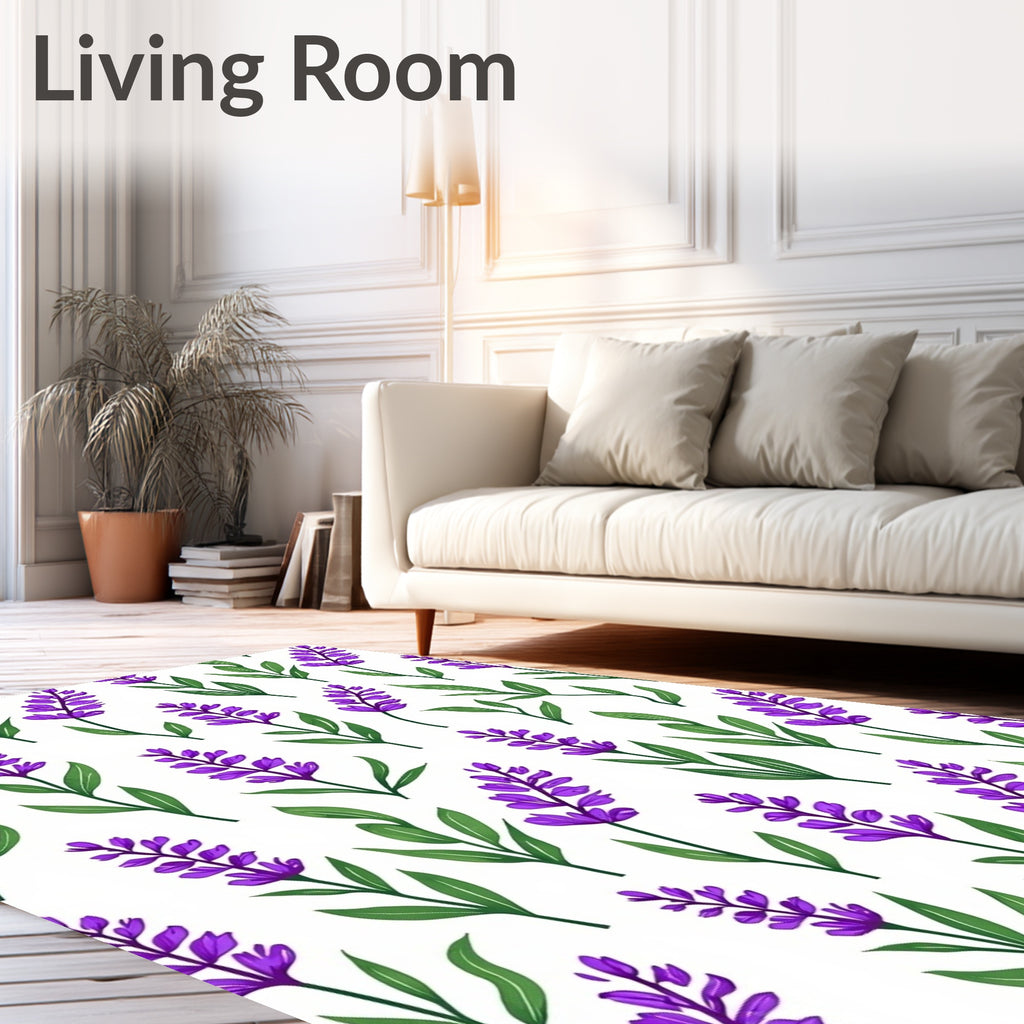 Purple Lavender Blooms Green Stems Rug