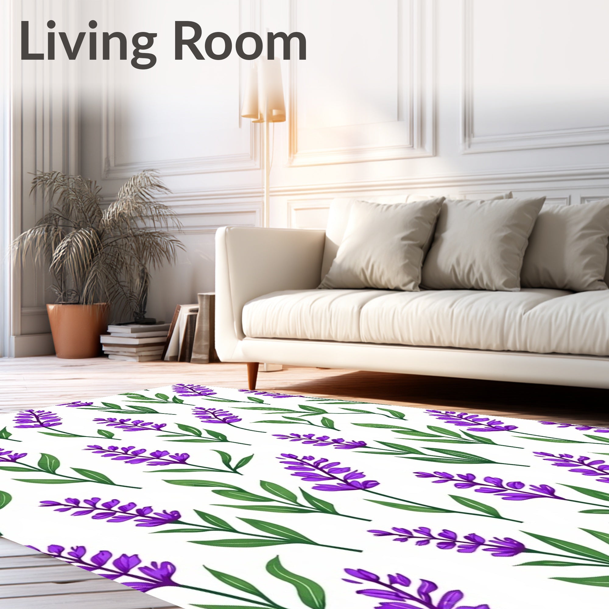 Purple Lavender Blooms Green Stems Rug
