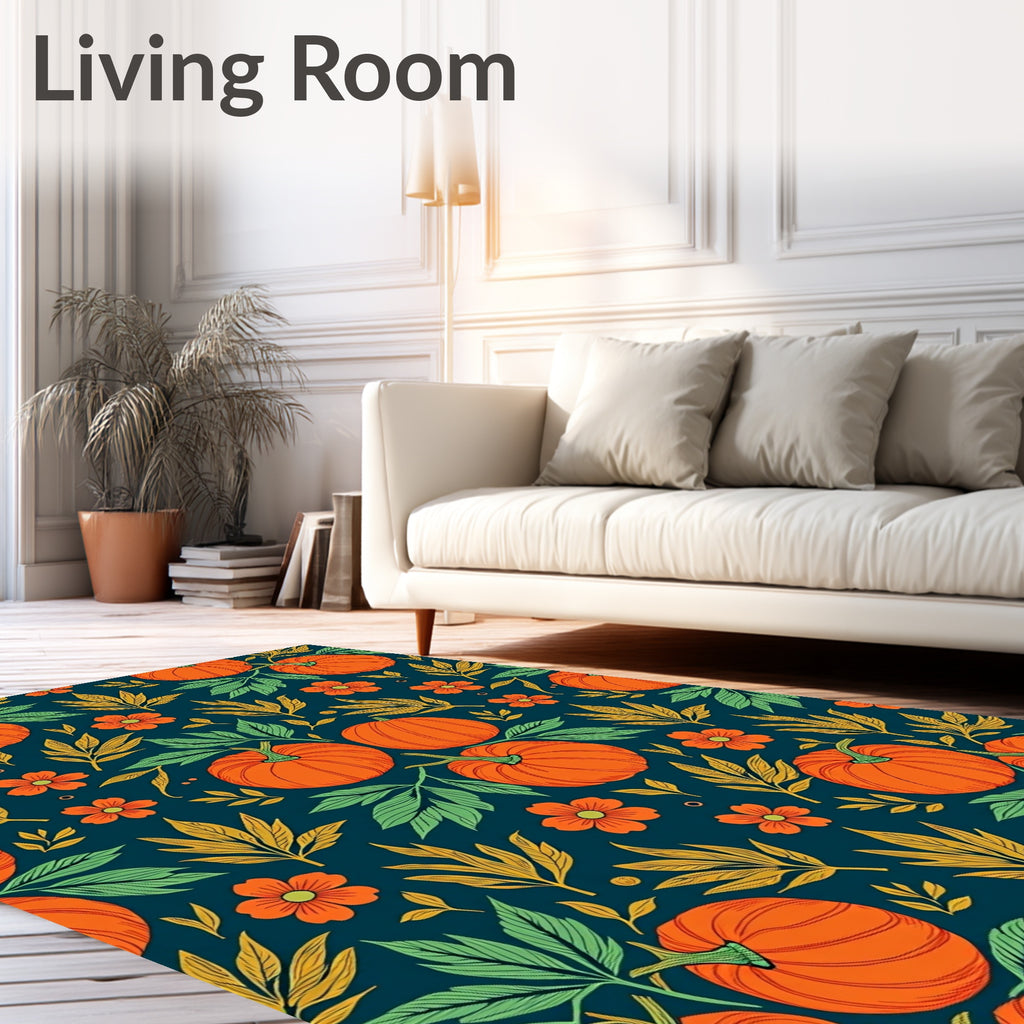 Orange Pumpkin Floral Foliage Autumn Rug