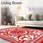 Crimson Tribal Animal Mandala Rug