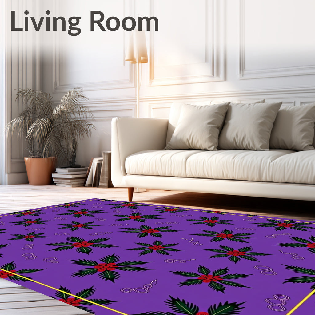 Purple Holly Berry Floral Swirl Rug
