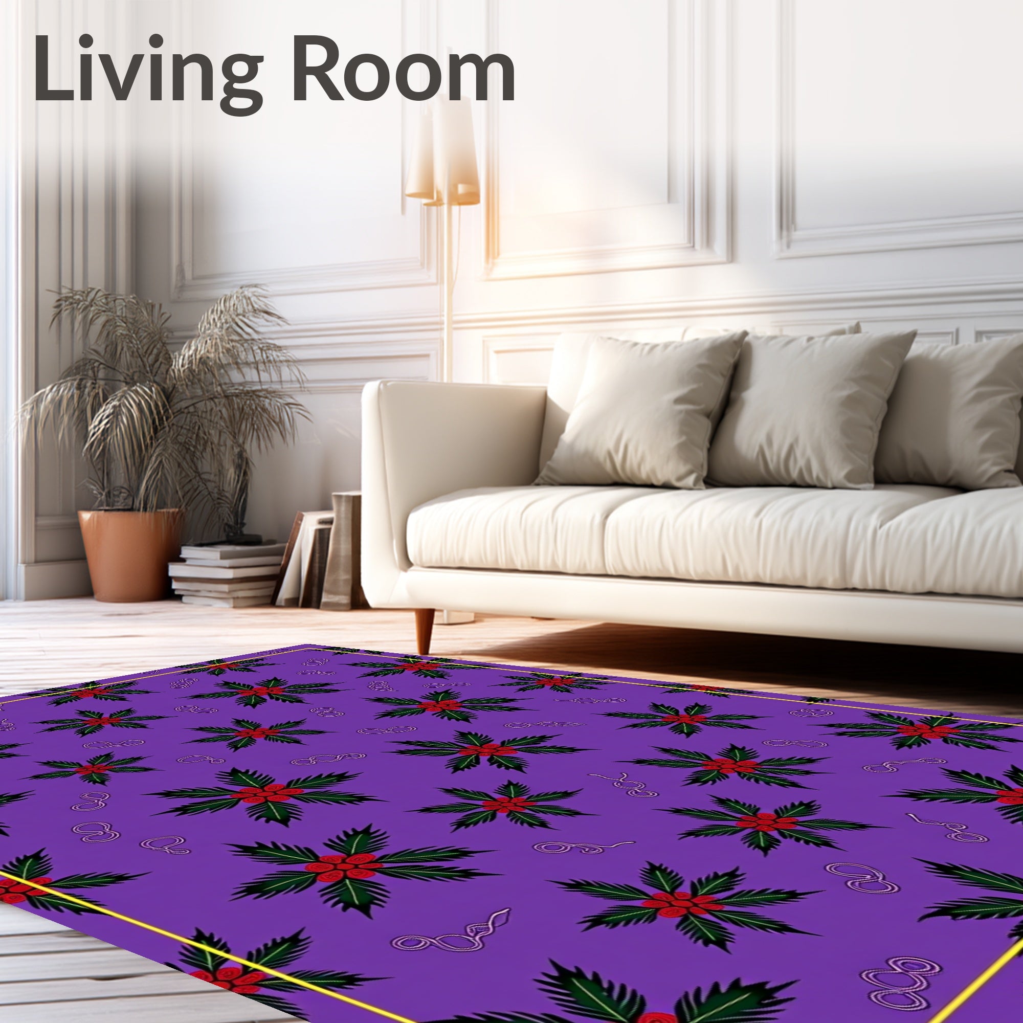 Purple Holly Berry Floral Swirl Rug