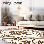 Brown Cream Arabesque Floral Medallion Rug