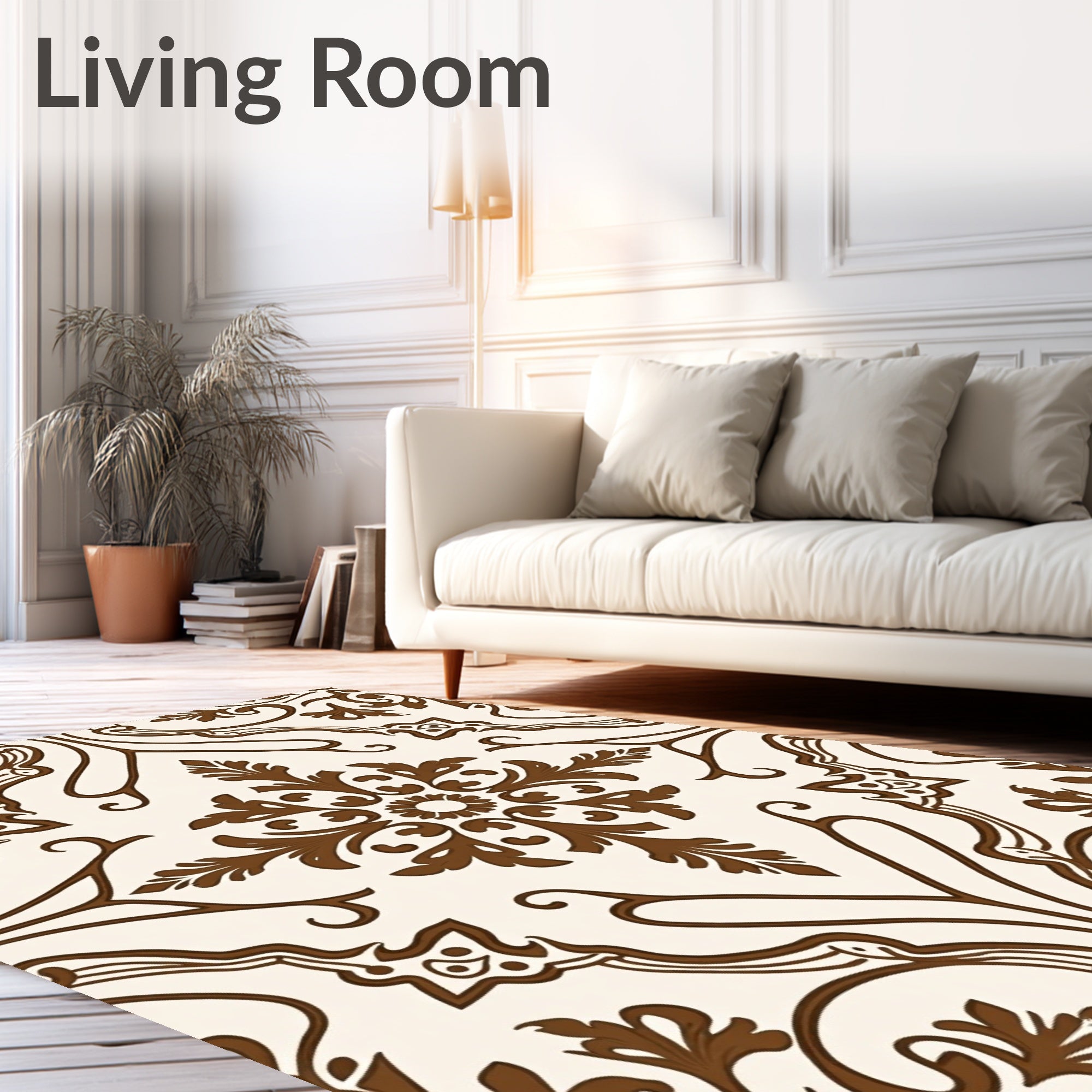 Brown Cream Arabesque Floral Medallion Rug