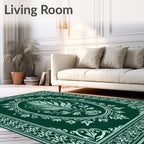 Deep Forest Green Botanical Oval Rug