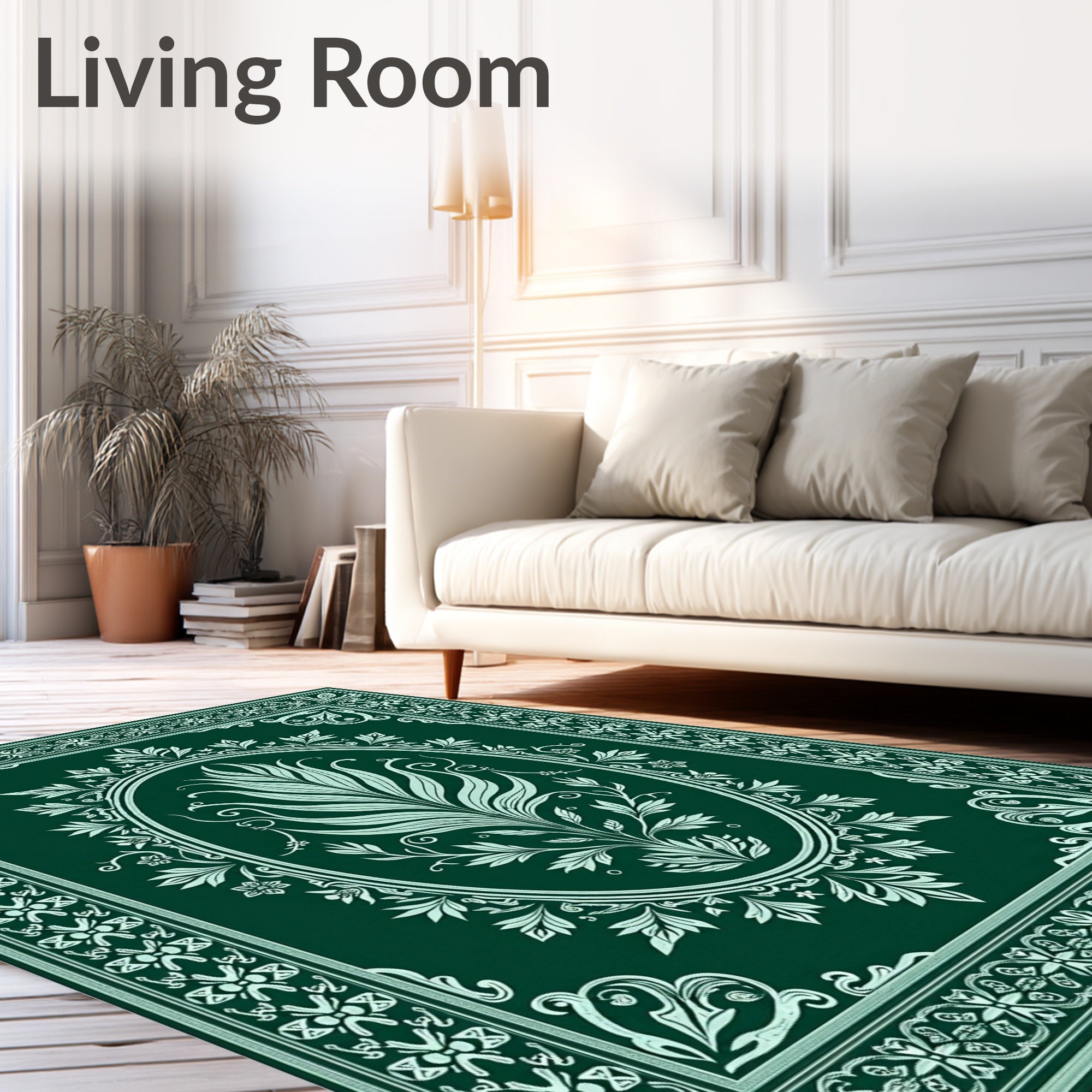 Deep Forest Green Botanical Oval Rug