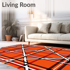 Vibrant Orange Red White Plaid Intersection Rug