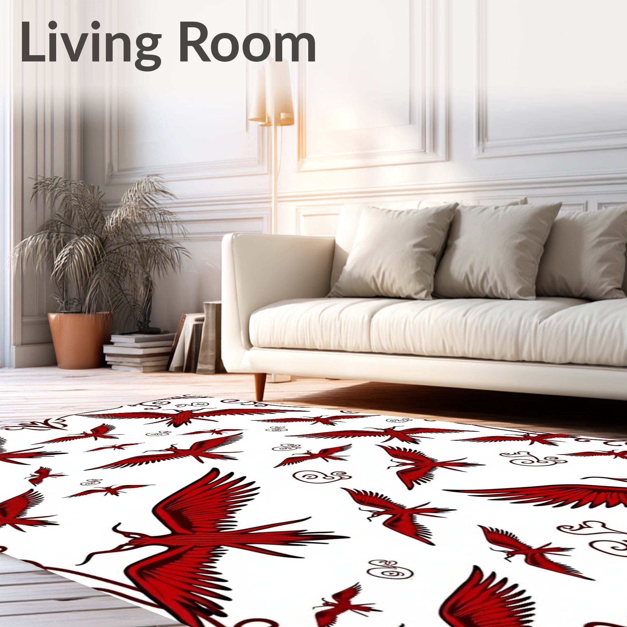 Crimson Flying Phoenix Swirling Borders Rug