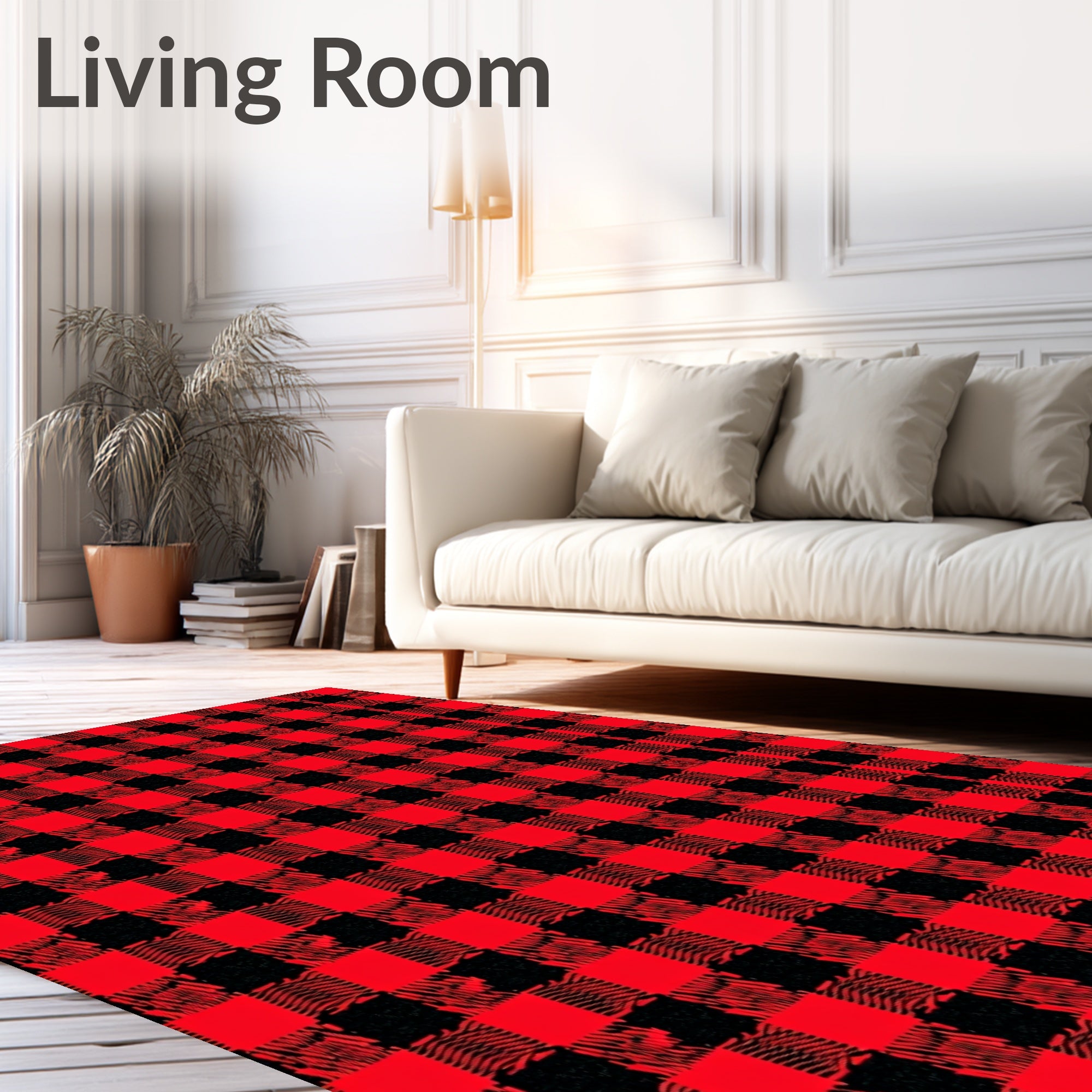 Red Black Buffalo Plaid Checkered Rug