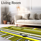 Modern Yellow Black Stripe Orb Rug