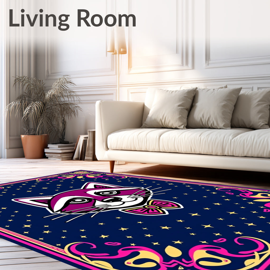Whimsical Raccoon Starry Night Border Rug