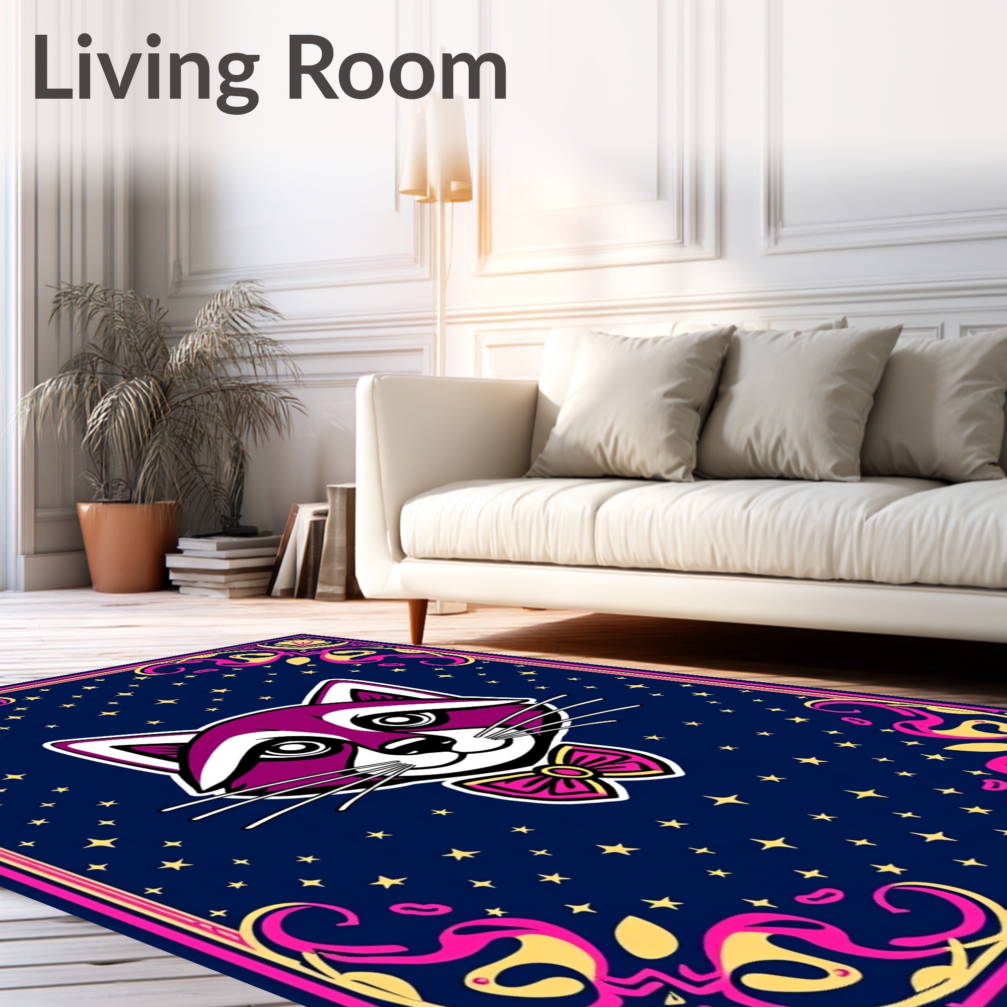 Whimsical Raccoon Starry Night Border Rug