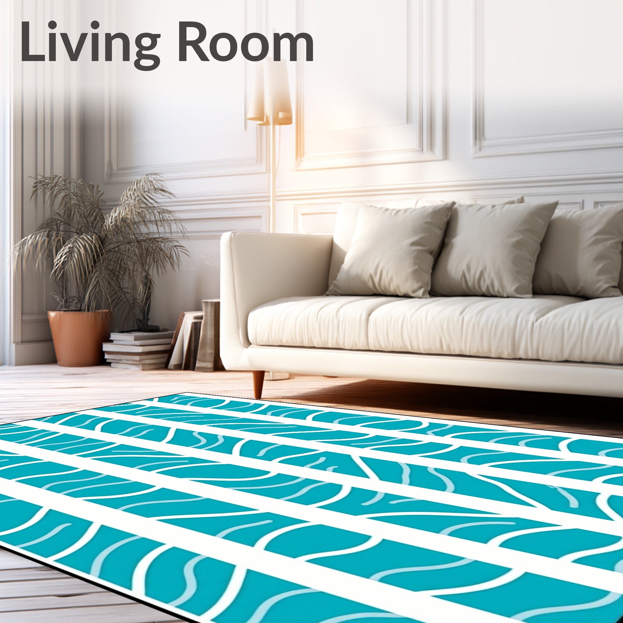 Teal White Striped Flowing Wave Rug