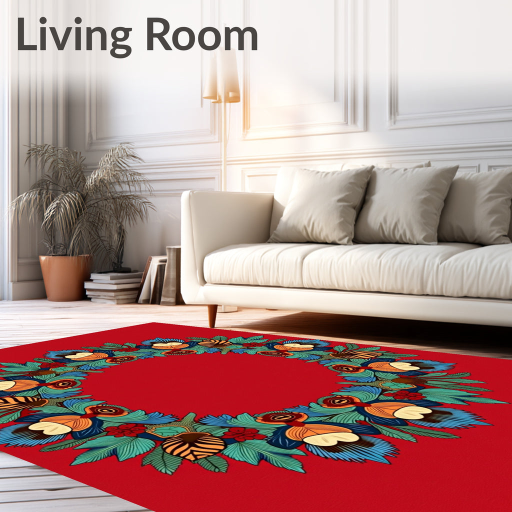Whimsical Red Floral Wreath Rug