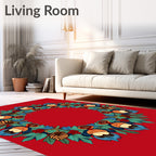 Whimsical Red Floral Wreath Rug