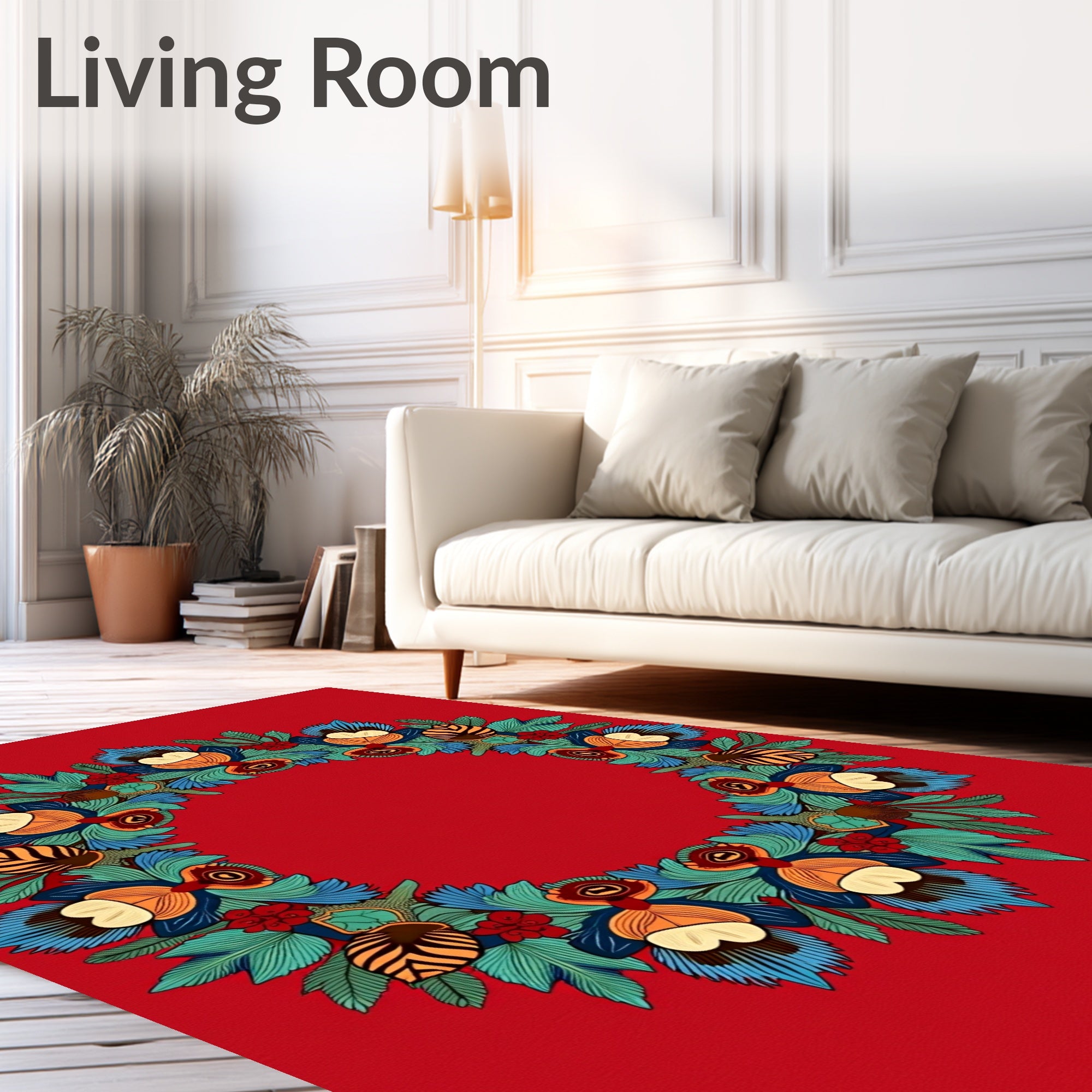 Whimsical Red Floral Wreath Rug