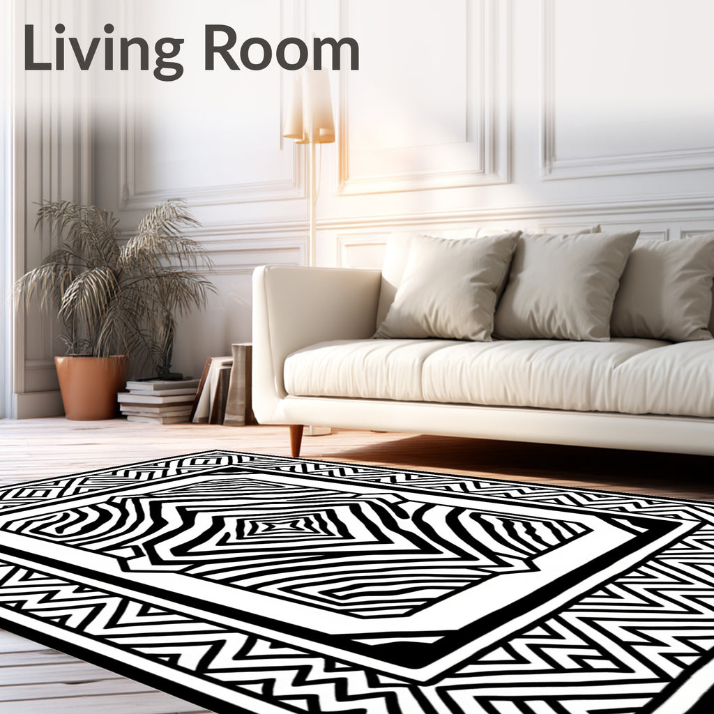 Monochrome Geometric Zebra Diamond Rug