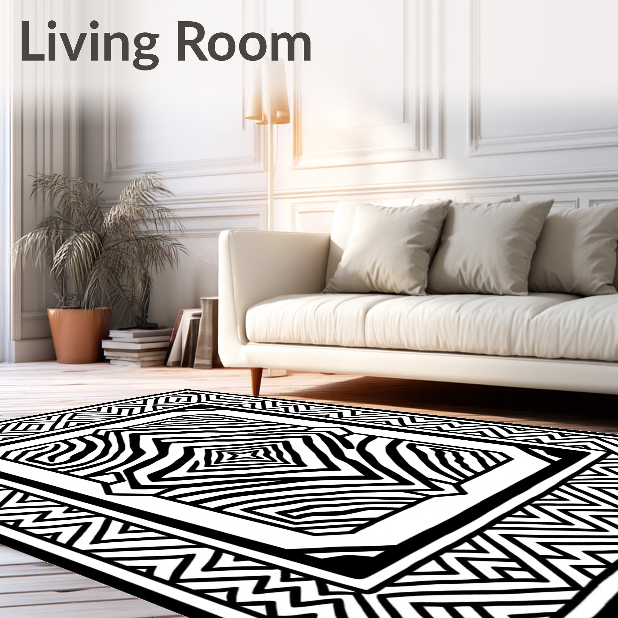 Monochrome Geometric Zebra Diamond Rug