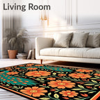 Emerald Peacock Orange Floral Garden Rug