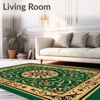 Antique Emerald Gold Floral Medallion Rug