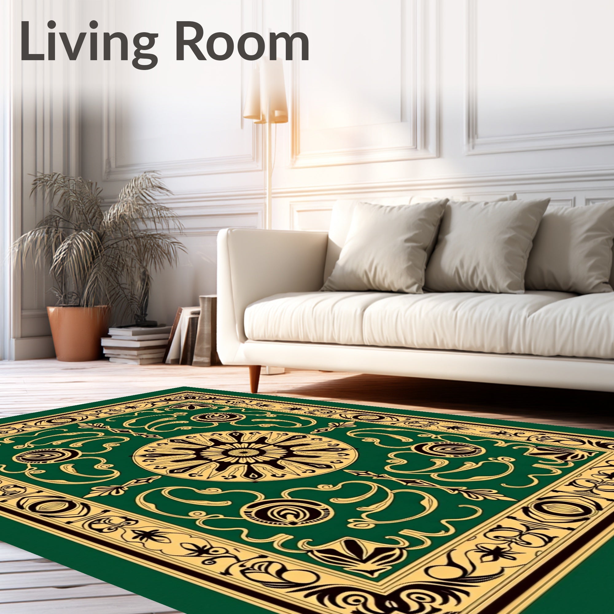 Antique Emerald Gold Floral Medallion Rug
