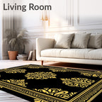 Golden Black Elaborate Floral Border Rug