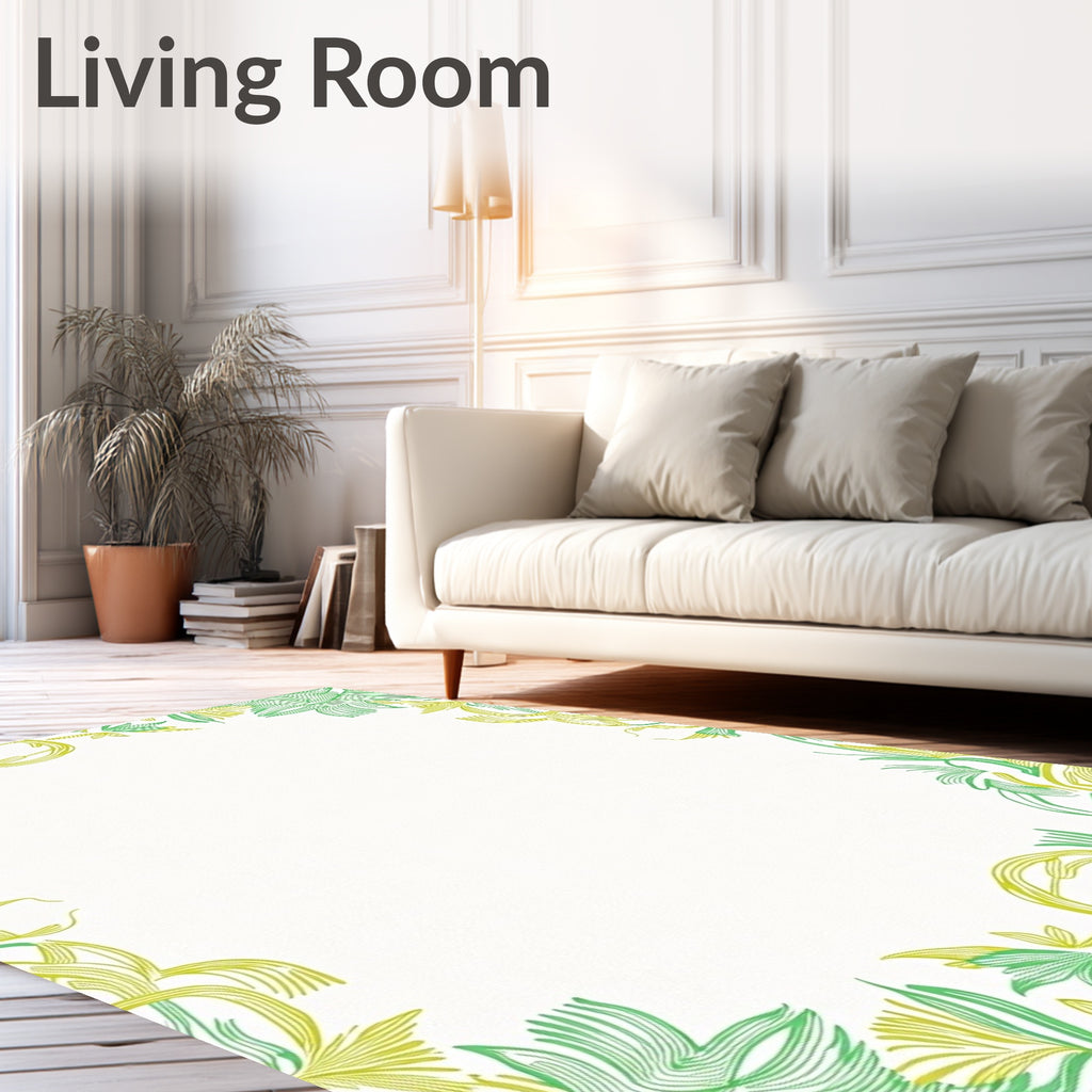 Vineyard Green Swirling Leaf Border Rug