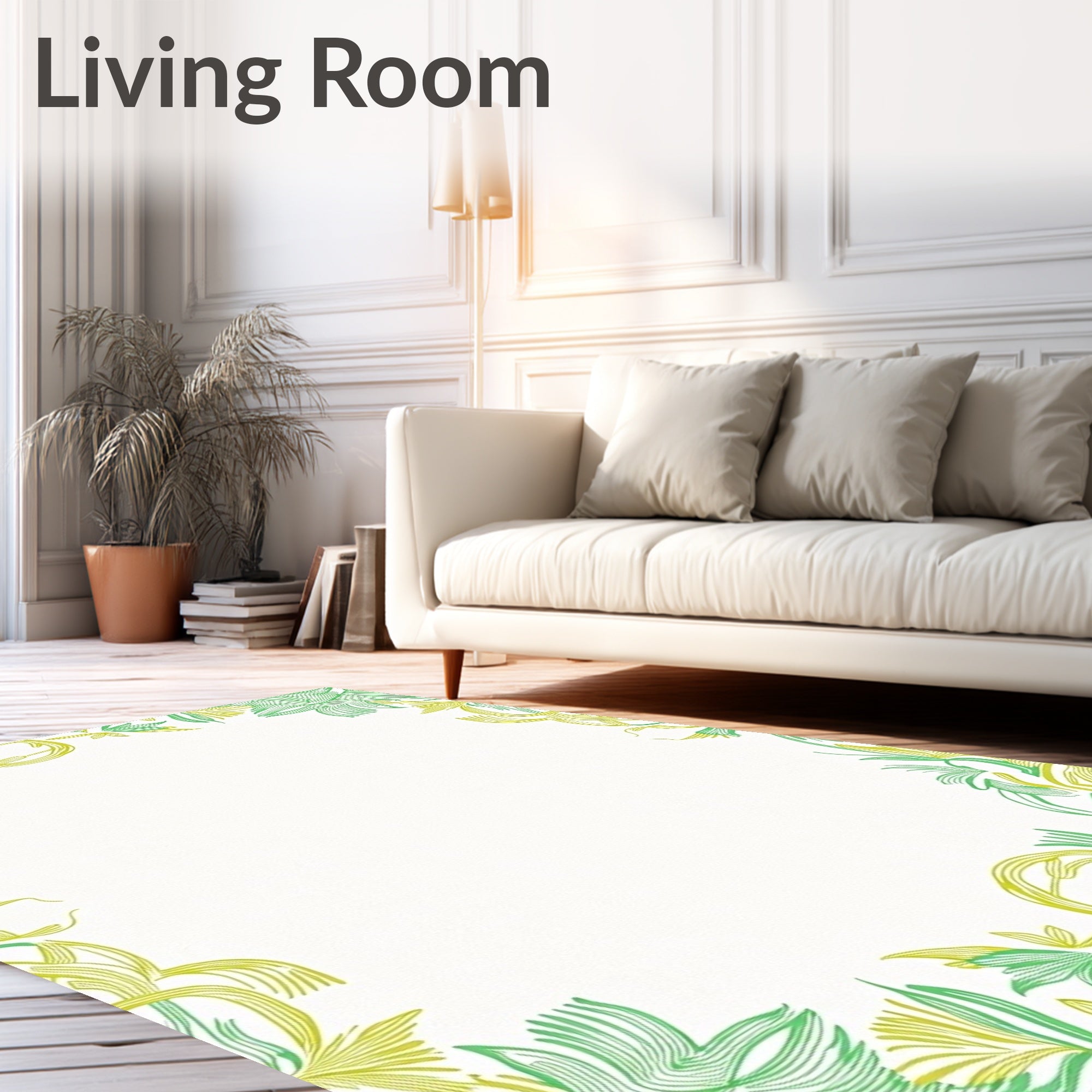 Vineyard Green Swirling Leaf Border Rug