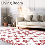 Crimson Snowflake Geometric Border Rug