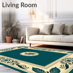 Teal Peacock Oval Border Rug