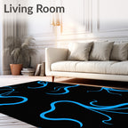 Vibrant Blue Swirls on Black Background Rug